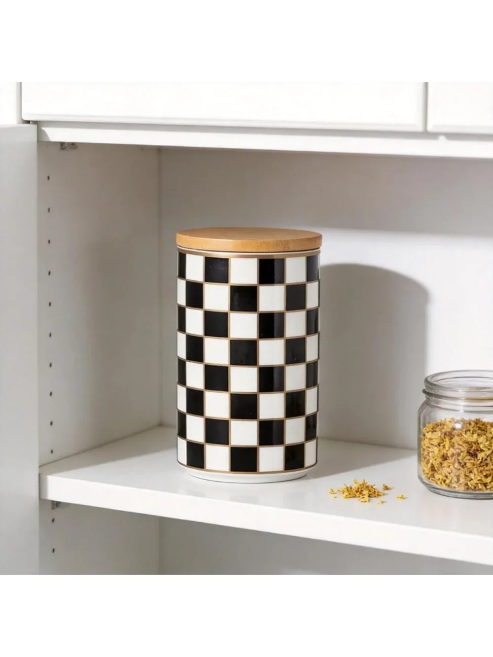 Stylish Black & White Checkered Ceramic Canisters - Airtight Food Storage for
